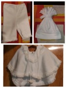 Komplet do chrztu białych ubrań z miłego materiału czapka spodnie narzutka