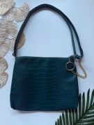 Torebka z tłoczeniem krokodyla i złotymi dodatkami butelkowa zieleń