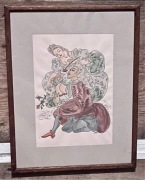 Piękna akwarela - Maja Berezowska - scenka miłosna - lata 50