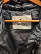 Płaszcz puchowy granatowy z kapturem naturalny jenot 38 M