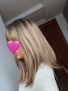Peruka nowa ombre jak naturalne brąz blond pasemka gęste grzywka dla kobiet