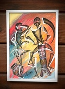 Afrykański obraz z Ghany sygnatura 3EL