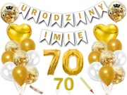 Zestaw dekoracji na 70 urodziny baner + imię jubilata balony