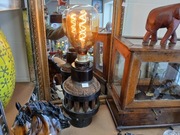 Drewniana Lampa Stołowa z Piastą Koła Wozu Vintage z lat 70.