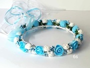 Biało niebieski wianek, wianuszek komunijny z perełkami