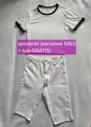 Bawełna Białe spodenki jeansowe M&S Wysoki stan Rozmiar M + top Gratis