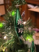 Stara bombka ręcznie malowana PRL sople butelkowa zieleń 4 sztuki