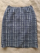 Vintage Spódnica damska granatowo biala retro PRL ołówkowa w pepitkę S M