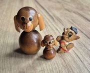 Figurki drewniane PRL pieski vintage pies temperówka świnka lata 60