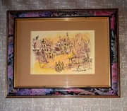 AKWARELA OBRAZ STARE MIASTO KAZIMIERZ N.WISŁĄ SYGNATURA L70e