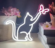 NEON KOT KOTEK ŁAPIĄCY MOTYLA LAMPKA DEKORACJA LED USB 