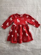 Czerwona elegancka sukienka w sarenki Bambi M&S 68 - 74 jak nowa