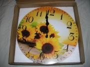 Zegar pokojowy ścienny żółty brązowy drewniany słoneczniki cichy nowy