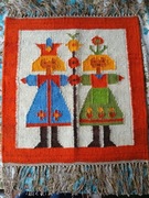 Krakowska para Cepelia PRL wełniany kilim ręcznie tkany rzadkość