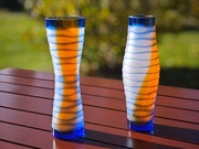 Wyjątkowe wazony, zestaw 2, matowe szkło, niebieski, biały, pomarańczowy