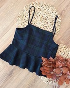 czarna zielona bluzka z baskinką w kratę kratkę szkocka falbanka 42XL 