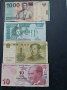 Zestaw banknotów Indonezja Mongolia Chiny Turcja 