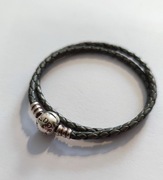 Pandora podwójna pleciona bransoletka skórzana szara oryginał okazja 