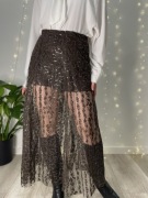 Długa cekinowa spódnica spodenki maxi mgiełka przezroczysta koronka koronka