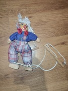 Klaun Pajacyk na huśtawce Vintage Pacynka Drewniana