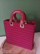 Ręcznie robiona torebka na kanwie w kolorze wina 