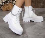 Białe damskie botki sznurowane, rozm.41, dł.wkładki 25,5.