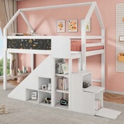 Łóżko piętrowe Merax 90x200 cm ze schodami i zjeżdżalnią z materacem