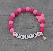 Bransoletka imię imienna z napisem koraliki zawieszka różowa 