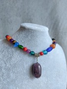 Naszyjnik z ametystem, koraliki z kamieni naturalnych i szkła