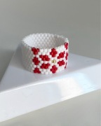 Pierścionek z ornamentem koralików Miyuki Delica elastyczny, handmade