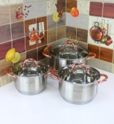 3szt. Zestaw Satynowych Garnków z Miedzianymi Uchwytami Elitehoff E-4609