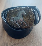 Pasek vintage kowbojski klamrą z motywem konia dł.115