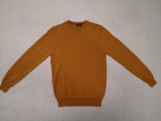 Musztardowy wełniany włoski sweter Moss London M wełna merino jak nowy