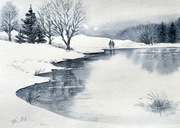 Zimowe refleksje. Original Akwarela A4