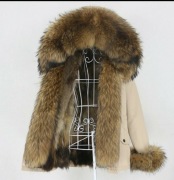 Parka futro naturalne lis jenot ciepła kurtka  40L
