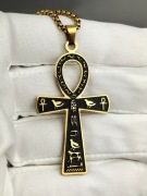 NOWY Naszyjnik damski czarny wisiorek Ankh Egipt Vintage 