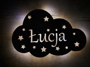 Lampka nocna LED, chmurka, gwiazdy, drewniana, imienna, 7 kolorów