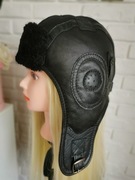Skórzana czapka pilotka aviator zimowa