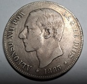 moneta srebrna Hiszpania 5 Peset 1883 srebro 25g