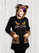 płaszcz Kotek panterka czarny z uszami kawaii L