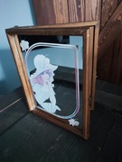 Tajwańskie stare lusterko z nadrukiem szafka na klucze unikat Vintage