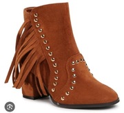 Botki karmelowe na słupku 39 frędzle CCC