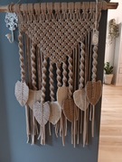 Beżowa duża makrama, liście, 50 cm x 70 cm