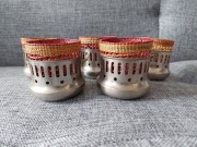 ZESTAW 5 RETRO UCHWYTÓW METALOWYCH NA SZKLANKI Z PLECIONKĄ VINTAGE STYL