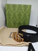 Gucci nowy pasek skora naturalna 100 cm czarny złota klamra 