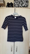 Bluzka koszulka na krótki rękaw w paski, granatowo-biała, H&M Basic S/XS