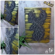 Obraz sklejka drewno string art jeleń prezent