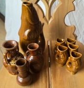 Karafka, 5 kieliszków i wazony RYBA POŁONNE PRL