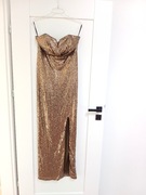 wieczorowa długa maksi maxi suknia cekinowa z cekinami złota 40Ldekolt