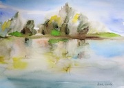 Nad Zalewem 1, akwarela, A4, oryginał , pejzaż, nowy, Skoczyk 